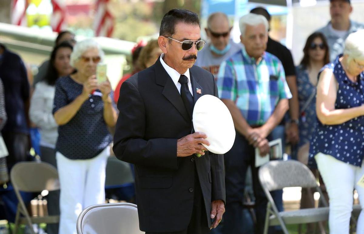 U.S. Navy veteran León Joseph Santos, 70, was among 150 who participated in the May 31, 2021 Memorial Day ceremony at Madrea Courthouse Park.