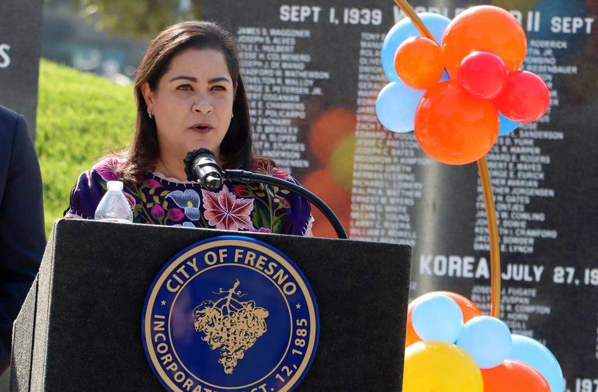 Mexican chief consul Adriana González Carrillo speaks during the third annual Indigenous Day celebration at Fresno City Hall on Oct. 10, 2022.