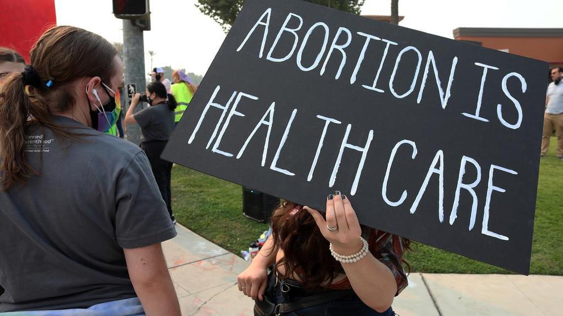 About 300 people showed up for the Fresno Women’s March 2021 at the intersection of Blackstone and Nees in northeast Fresno on Oct. 2, 2021.