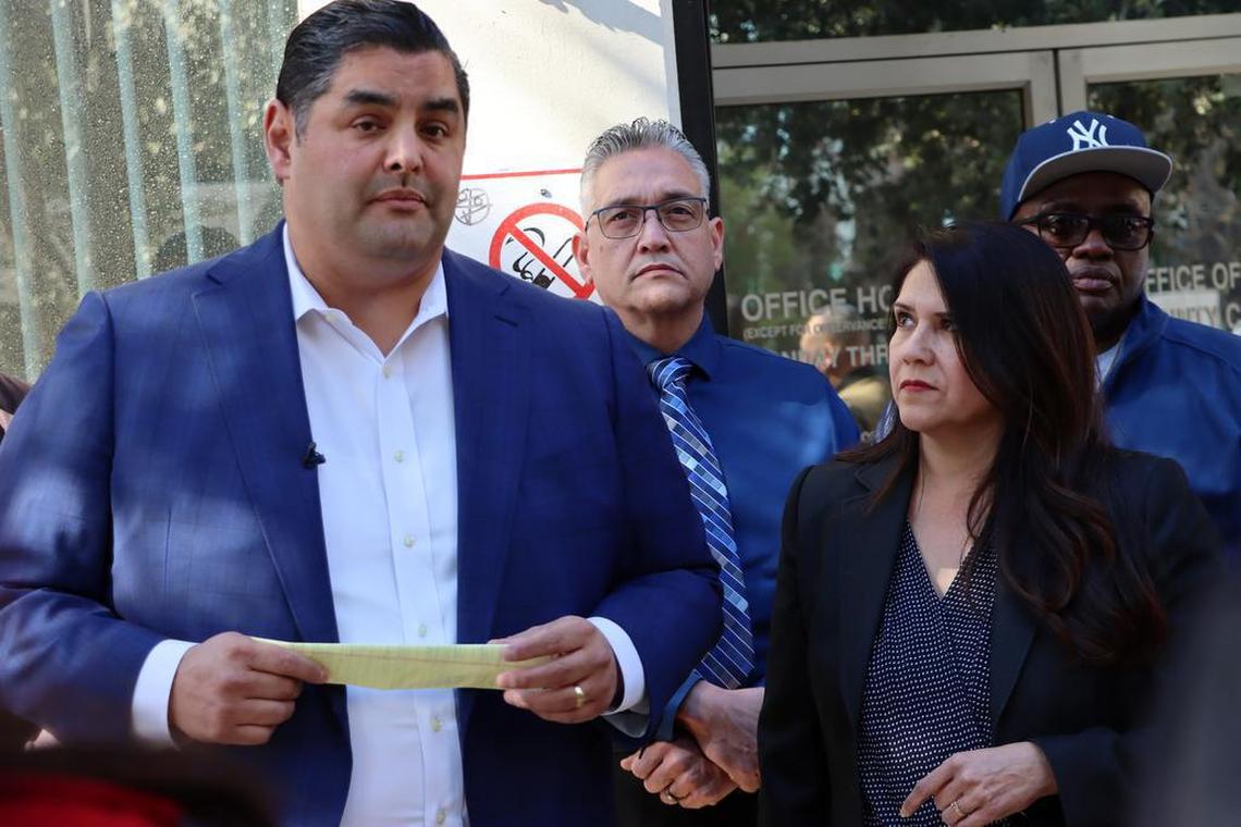 Fresno Police Deputy Chief of Investigations Mark Salazar announced his candidacy for Fresno County Sheriff outside the Fresno County Elections Office in downtown Fresno on Feb. 25.
