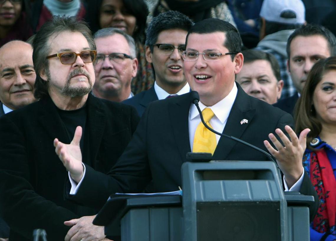 Assemblymember Rudy Salas, here at a 2014 rally for ag in Sacramento, is vying for a Congressional seat.