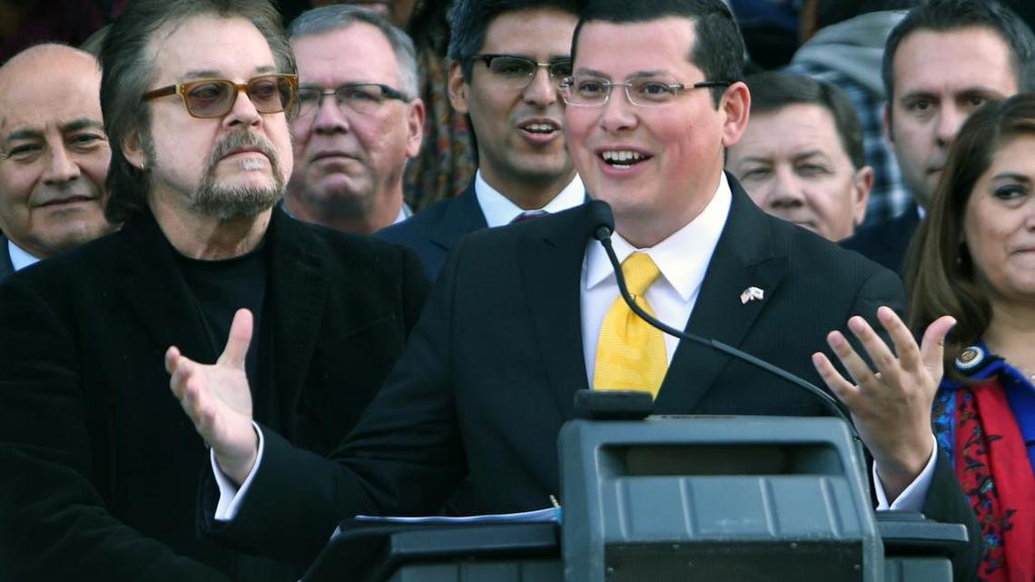 Assemblymember Rudy Salas, here at a 2014 rally for ag in Sacramento, is vying for a Congressional seat.