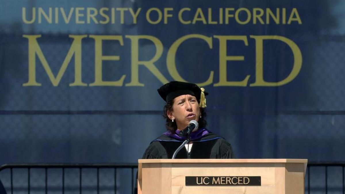 Former UC Regent Cecilia Estolano was the keynote speaker at the UC Merced commencement ceremony on May 15, 2022.