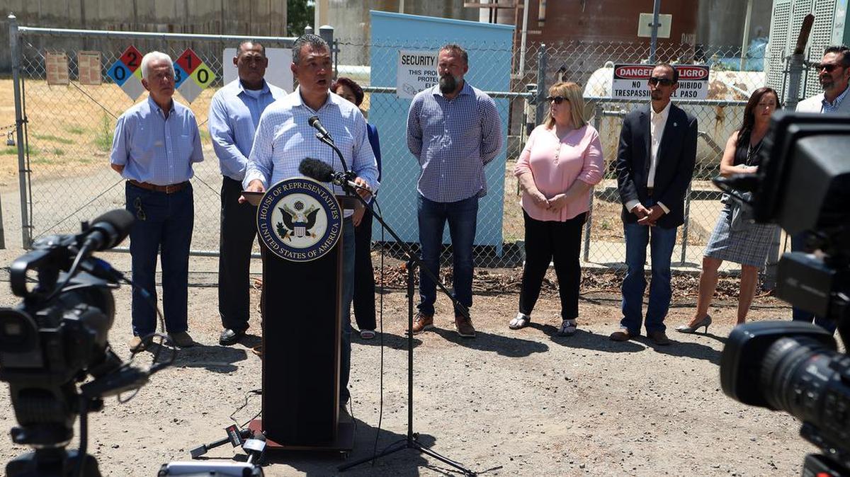 Sen. Alex Padilla, D-California, made his first official visit to the Central Valley with a "listening tour" that included a look at the Dos Palos municipal water treatment plant on July 16, 2021.