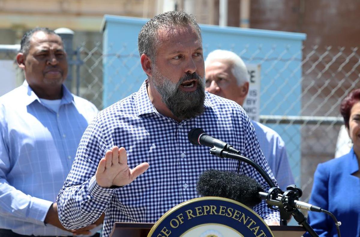Assemblymember Adam Gray, D-Merced, blamed bureaucrats for not moving fast enough on water infrastructure repairs. He spoke in Dos Palos on July 16, 2021.