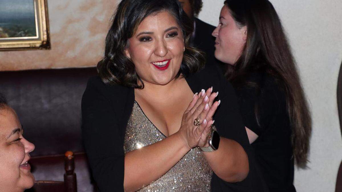 State Sen. Melissa Hurtado talks with supporters on Election Night in Bakersfield. The incumbent is running in the 16th District after redistricting moved her away from her Sanger home.