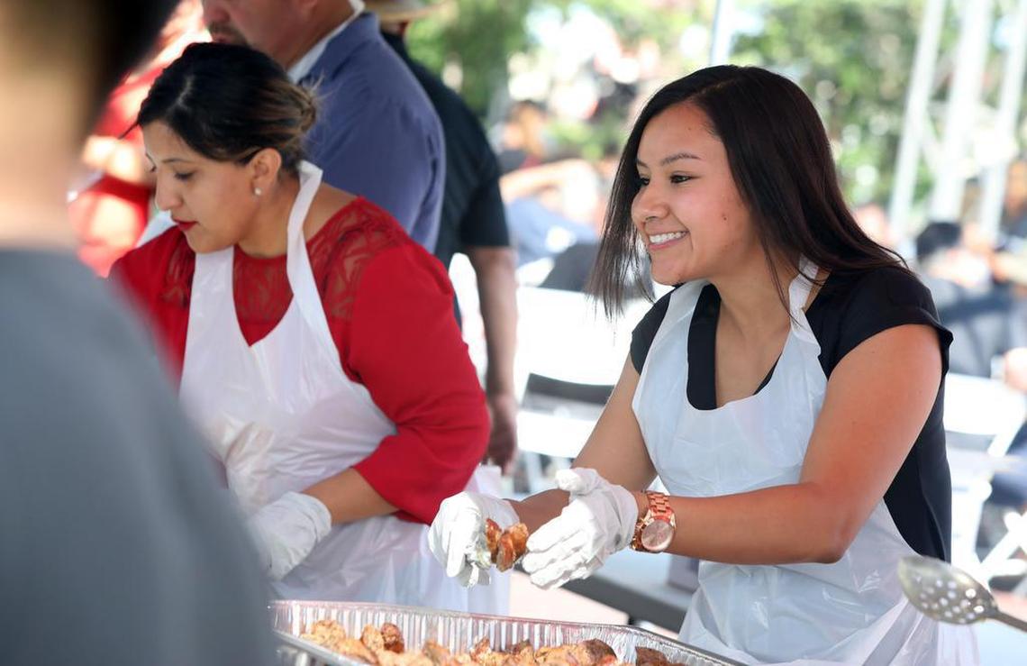 State Center Community College District trustee Annalisa Perea helped serve breakfast at the 2019 Labor Day Festival organizsed by the Madera Democratic Club.