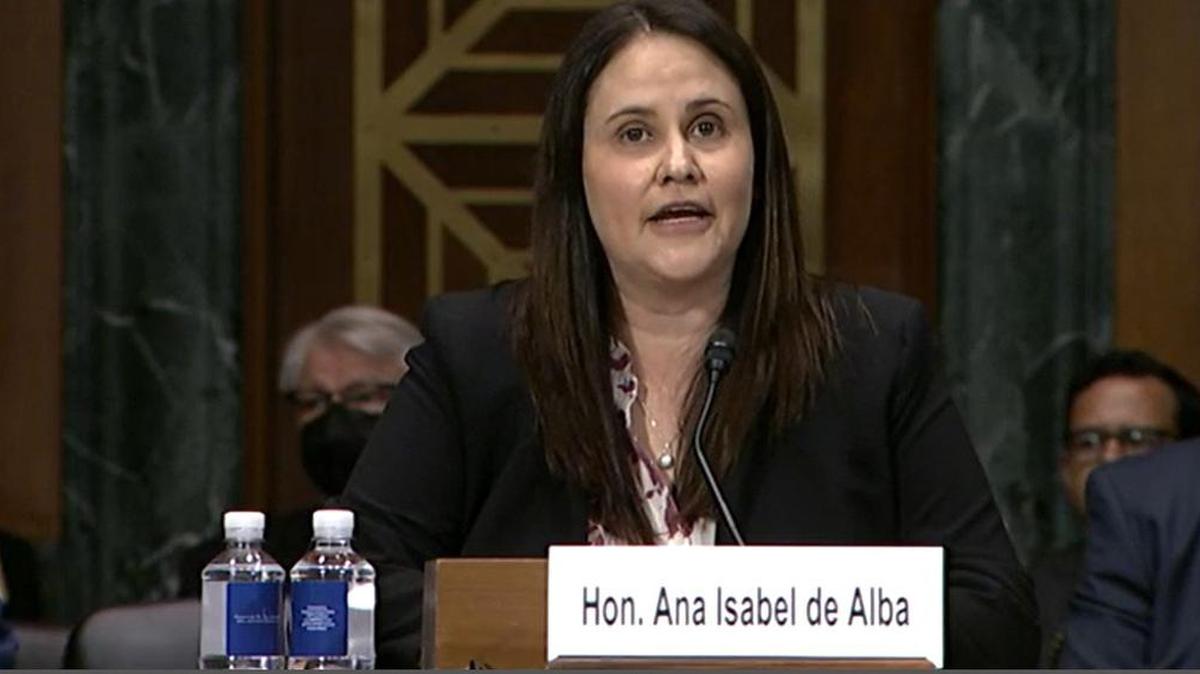Ana de Alba speaks to the U.S. Senate Judiciary Committee during a May 3, 2022 hearing for nominees to federal courts. The Fresno County Superior Court judge has been nominated to the U.S. Eastern District Court for the Eastern District of California.