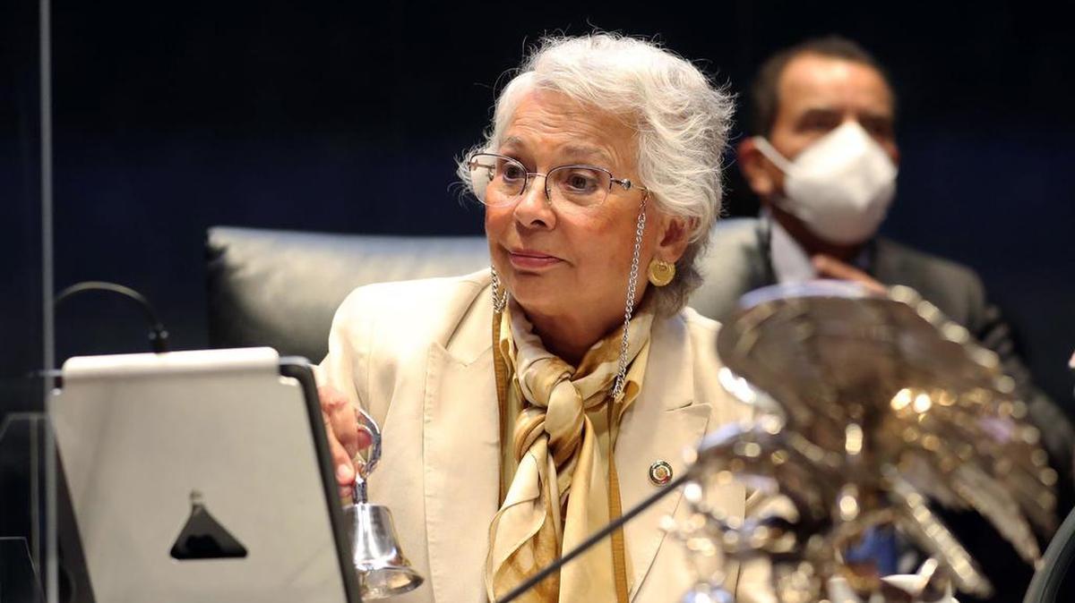A handout photo made available by the Chamber of Senators shows Senate President Olga Sánchez Cordero during an April 19, 2022 session in México City.