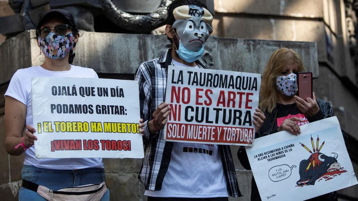 Un grupo de antitaurinos protestó este martes en las escalinatas del Congreso de la Ciudad de México y amenazó con instalar un plantón hasta que los legisladores lleven al pleno una iniciativa para prohibir las corridas.