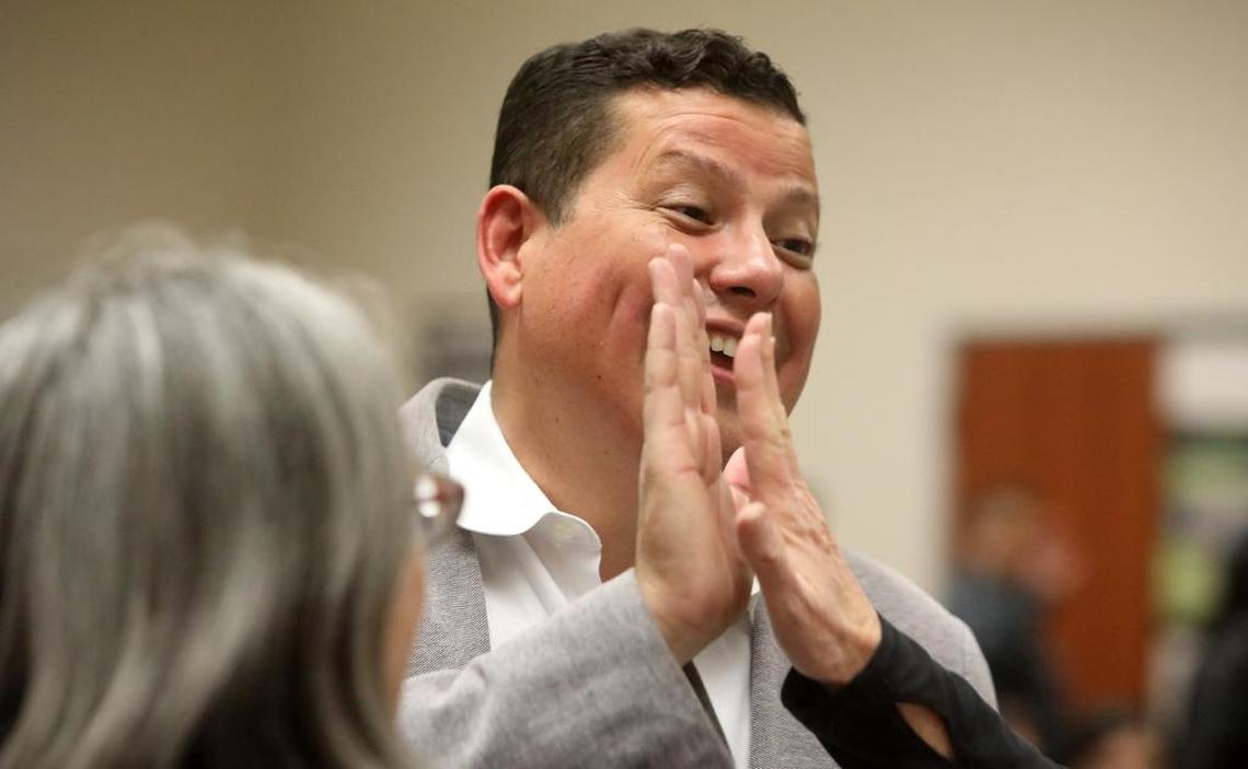 Assemblymember Rudy Salas, D-Bakersfield, speaks during Election Night watch party at a union hall in Bakersfield on Nov. 8, 2022. He is challenging Republican incumbent David Valadao in the newly redrawn 22nd Congressional District.