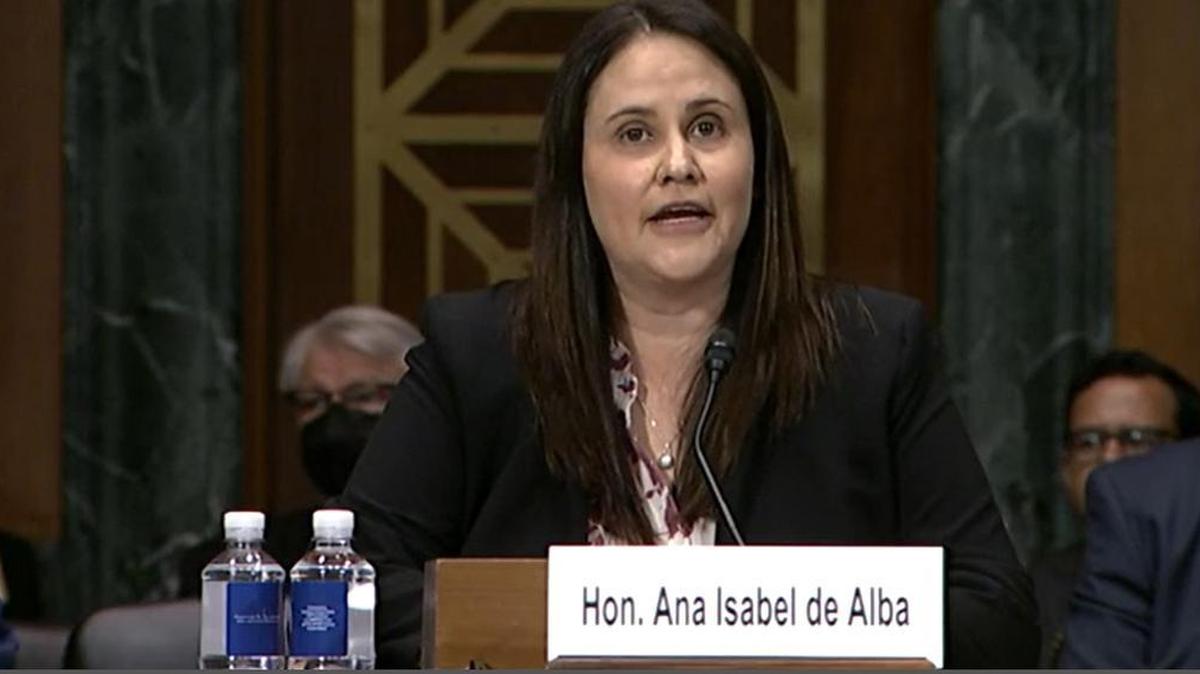 Ana de Alba speaks to the U.S. Senate Judiciary Committee during a hearing for nominees to federal courts. The Fresno County Superior Court judge has been nominated to the U.S. Eastern District Court for the Eastern District of California.