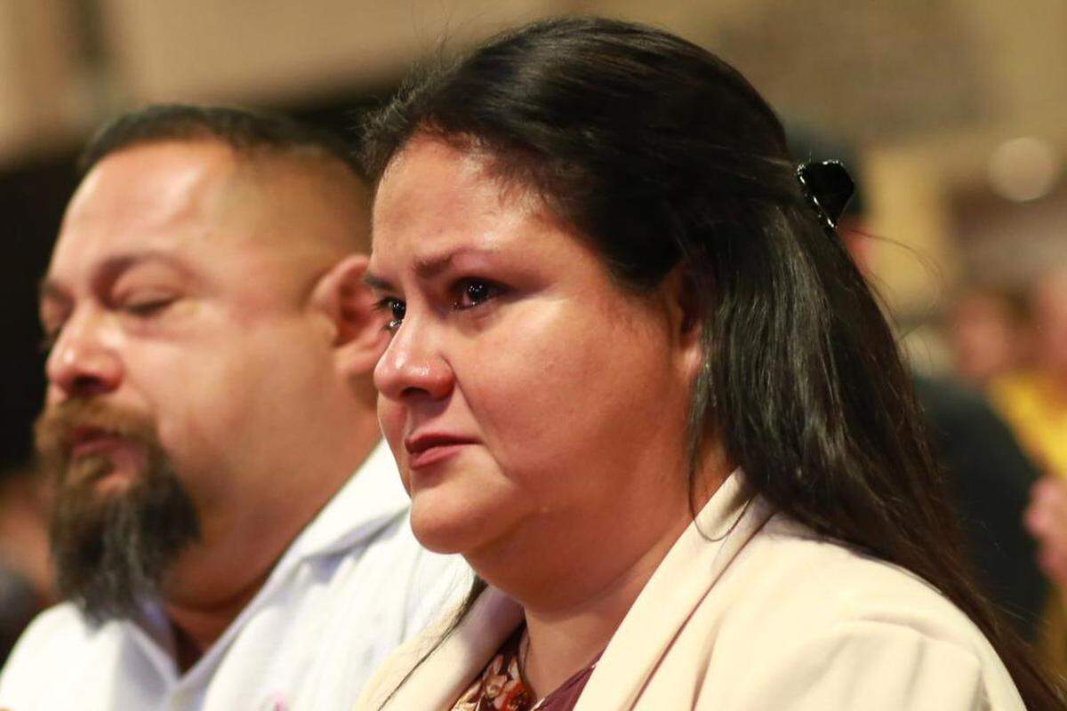 Gloria Cazares, the mother of Jacklyn ‘Jackie’ Jaylen Cazares who was killed in Uvalde massacre have tears in her eye during the Farmworker Women’s Conference in Visalia.