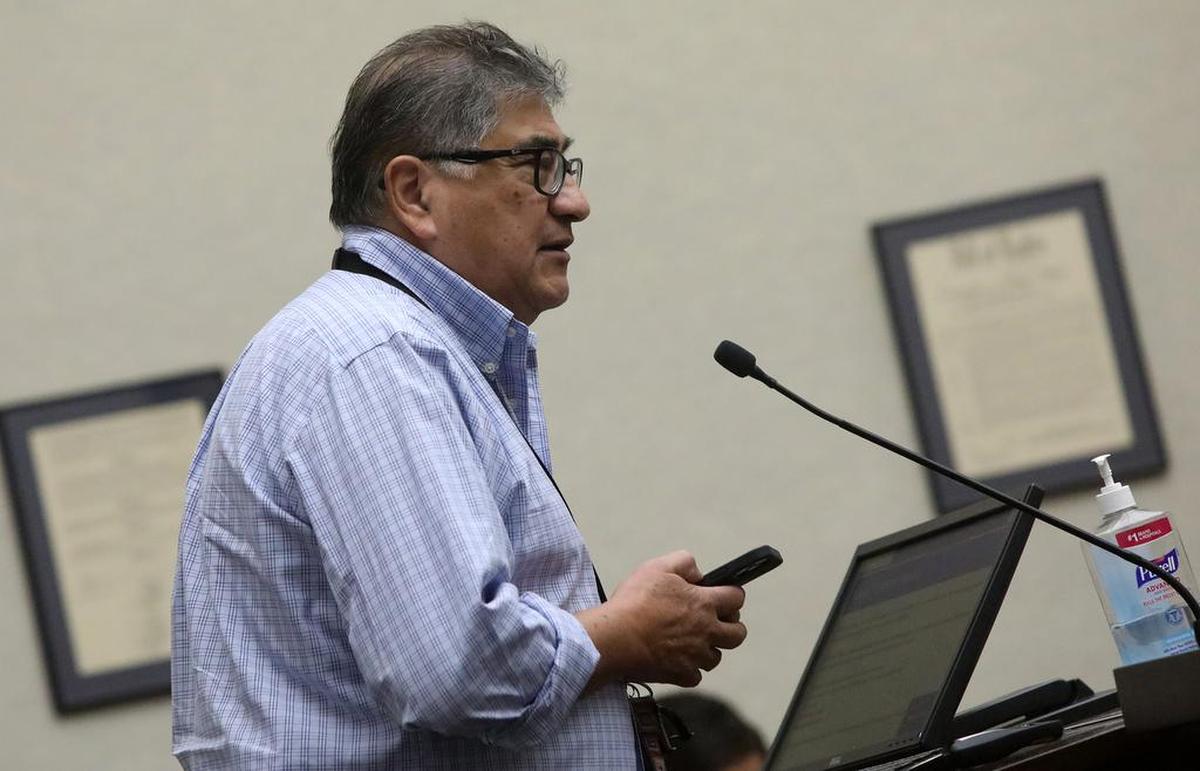 Redistricting mapmaker Jesús García, who helped the Equity Coalition’s proposed redistricting map for the Tulare County Board of Supervisors, speaks at a Nov. 9, 2021 hearing.