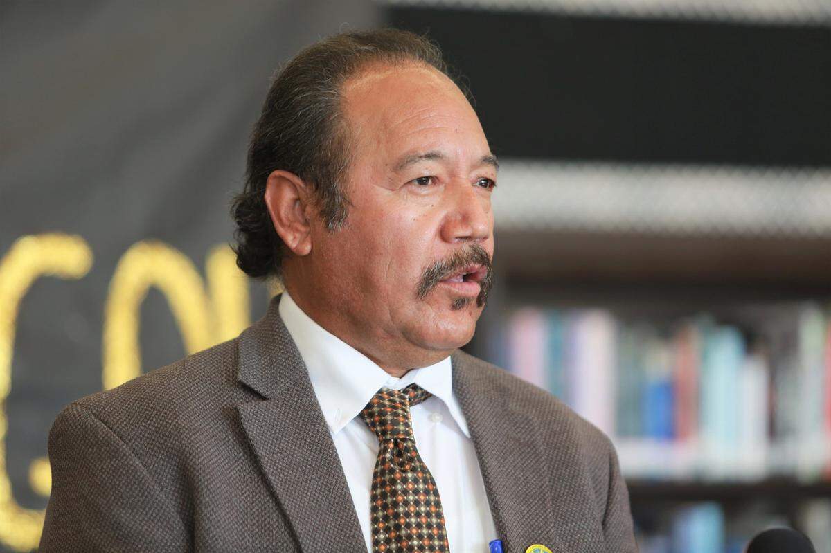 Avenal Mayor Álvaro Preciado during Gov. Gavin Newsom’s visit to a COVID-19 vaccine clinic in Avenal to promote COVID-19 vaccinations and booster shots on Nov. 16, 2021.