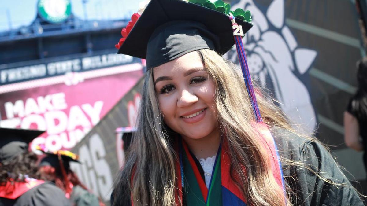 President’s Medalist Nuvia García after the third of six ceremonies on Saturday, May 15, for the College of Social Sciences.